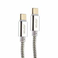 USB дата-кабель Aspor А166 TYPE-C TO TYPE-C (1.2m) в тканевой оплётке 2.4A серебристый